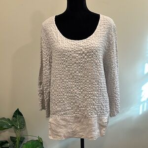 Linnea Tan Textured Linen Blend Tunic with 3/4 Sleeves and Scoop Neck